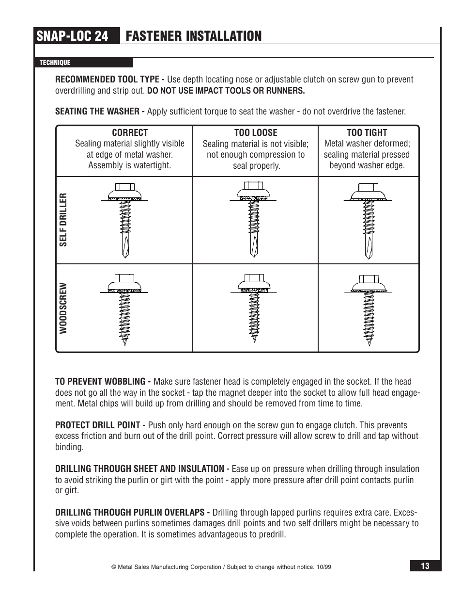Snap-loc 24, Fastener installation | Metal Sales Snap-Loc 24 Installation User Manual | Page 14 / 69