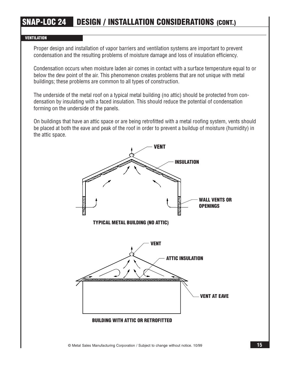 Snap-loc 24, Design / installation considerations | Metal Sales Snap-Loc 24 Installation User Manual | Page 16 / 69