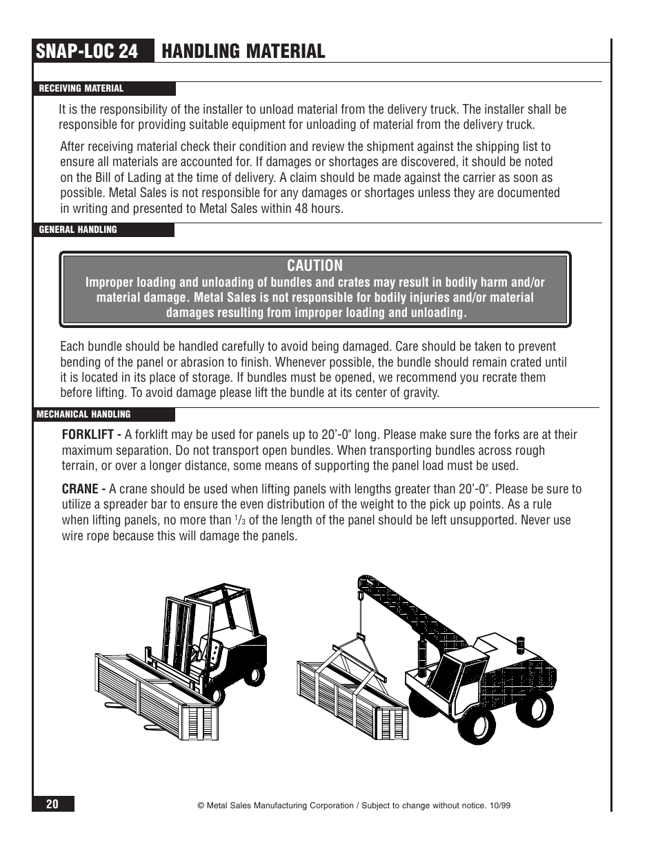 Snap-loc 24, Handling material, Caution | Metal Sales Snap-Loc 24 Installation User Manual | Page 21 / 69