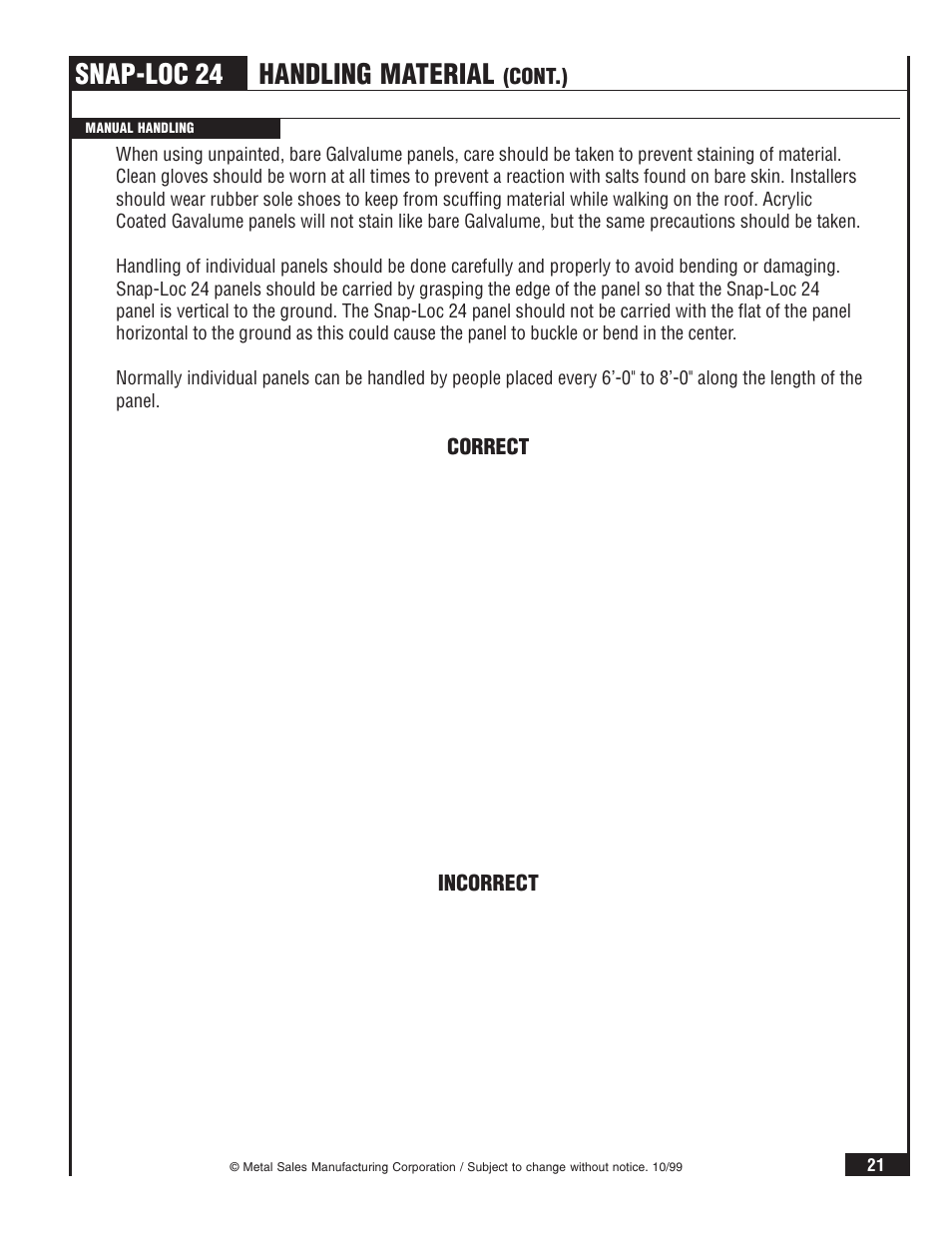 Snap-loc 24, Handling material | Metal Sales Snap-Loc 24 Installation User Manual | Page 22 / 69