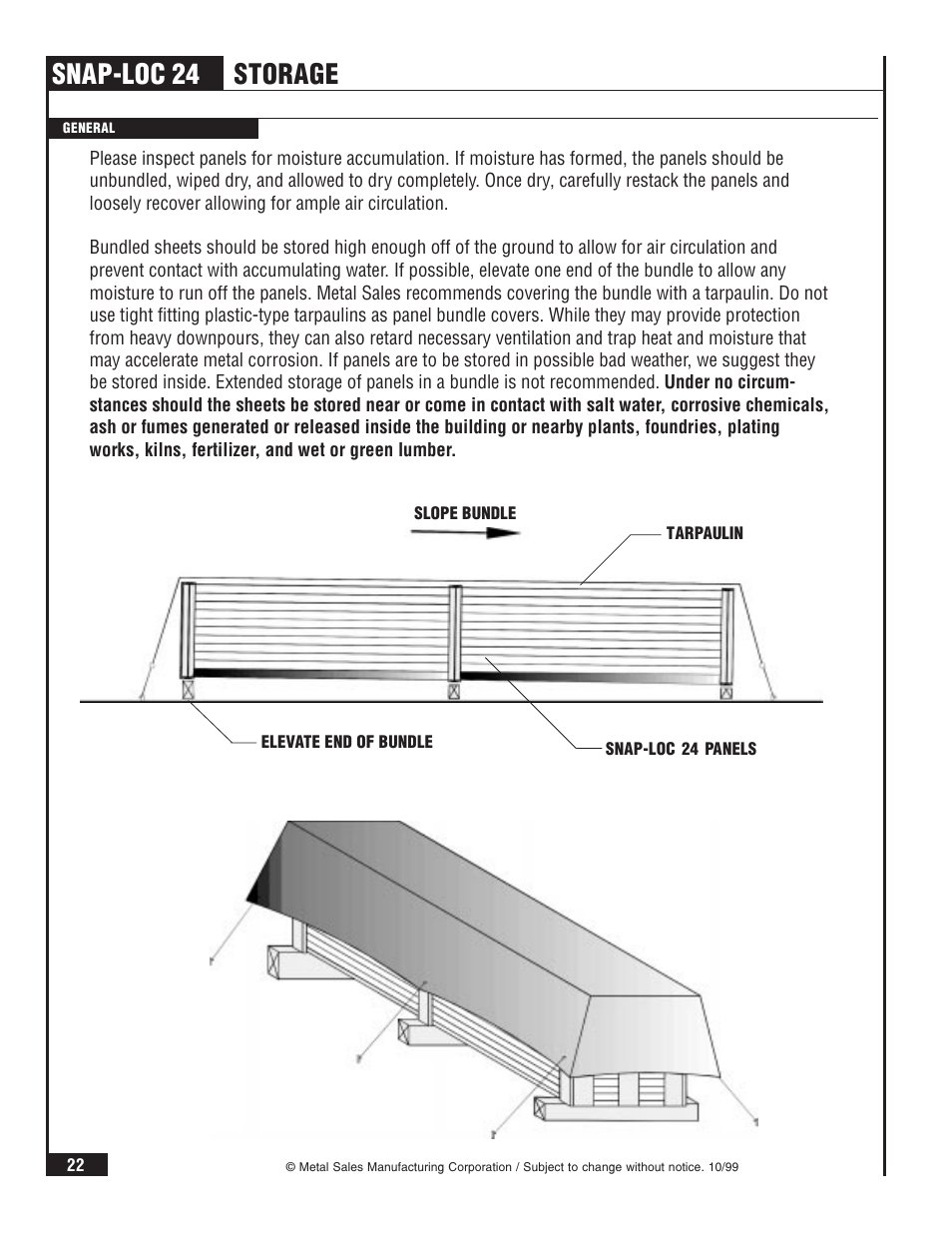 Snap-loc 24, Storage | Metal Sales Snap-Loc 24 Installation User Manual | Page 23 / 69