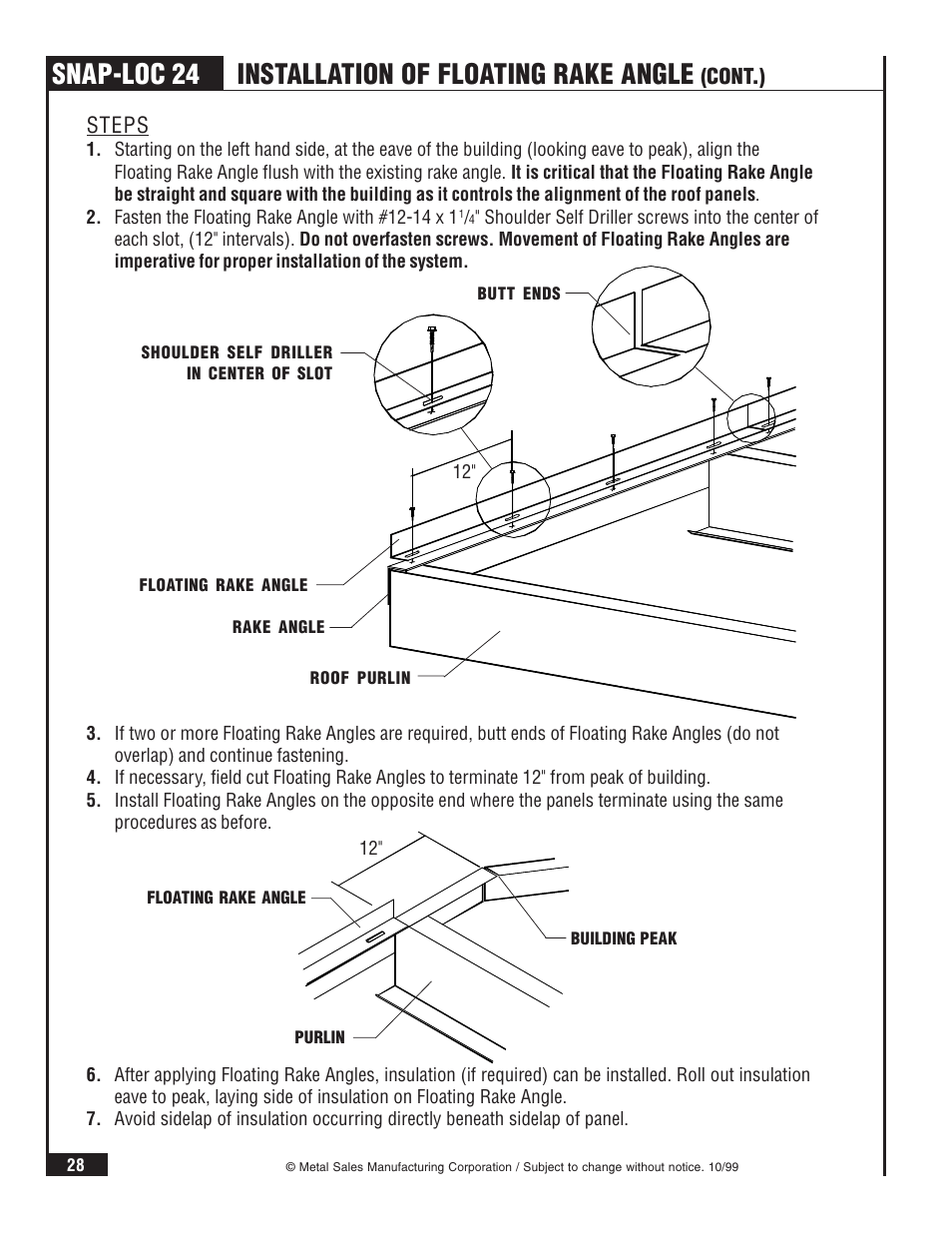 Snap-loc 24, Installation of floating rake angle | Metal Sales Snap-Loc 24 Installation User Manual | Page 29 / 69