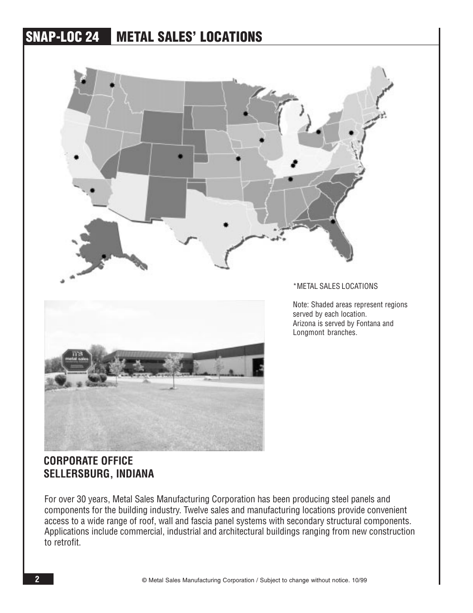 Snap-loc 24, Metal sales' locations | Metal Sales Snap-Loc 24 Installation User Manual | Page 3 / 69