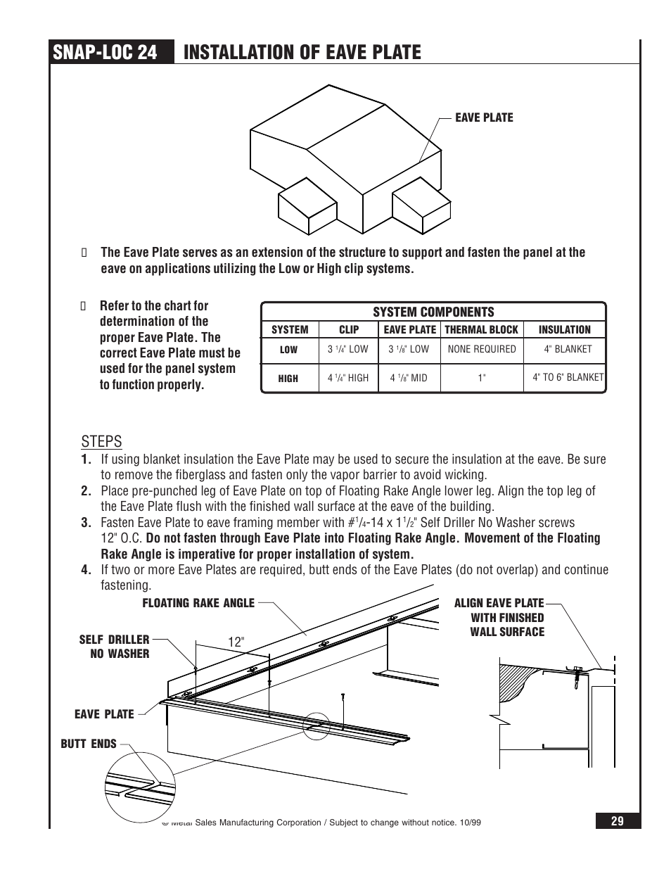 Snap-loc 24 installation of eave plate, Steps | Metal Sales Snap-Loc 24 Installation User Manual | Page 30 / 69