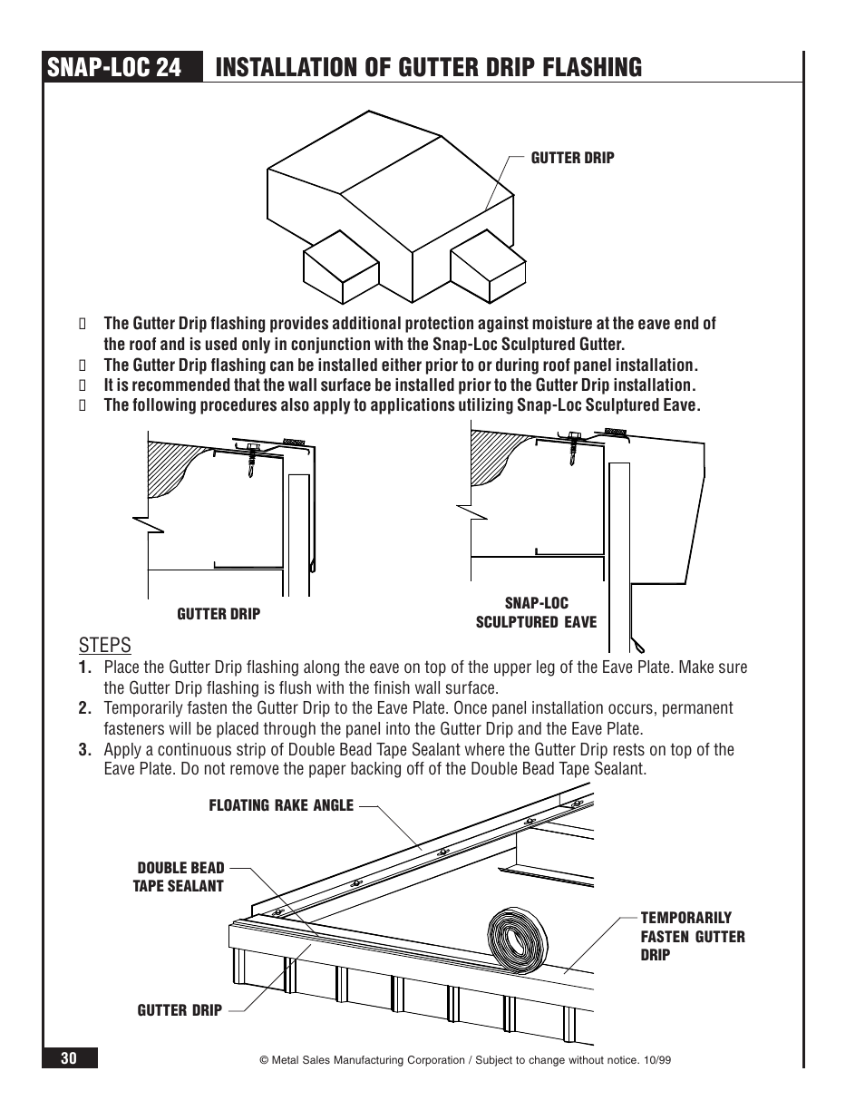 Snap-loc 24, Installation of gutter drip flashing | Metal Sales Snap-Loc 24 Installation User Manual | Page 31 / 69