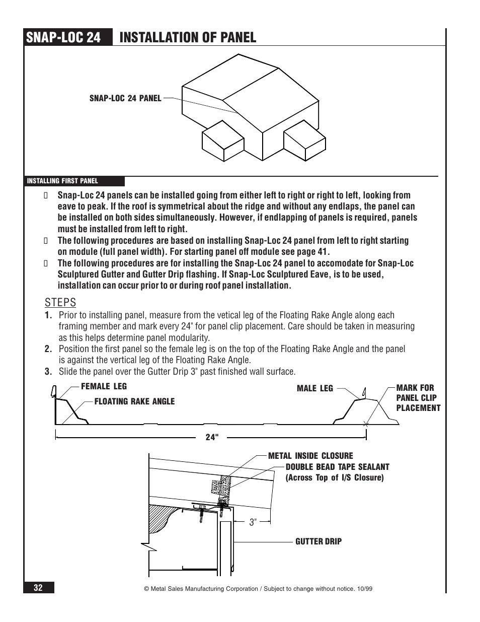 Snap-loc 24, Installation of panel | Metal Sales Snap-Loc 24 Installation User Manual | Page 33 / 69