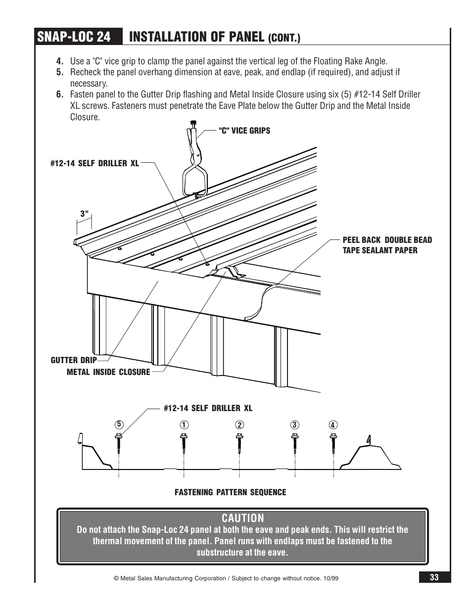 Snap-loc 24 installation of panel | Metal Sales Snap-Loc 24 Installation User Manual | Page 34 / 69