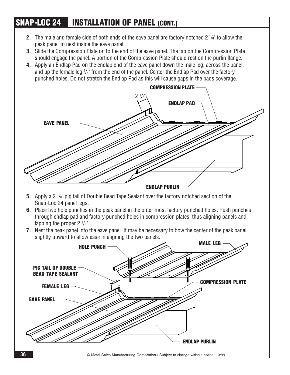 Snap-loc 24, Installation of panel, Cont.) | Metal Sales Snap-Loc 24 Installation User Manual | Page 37 / 69