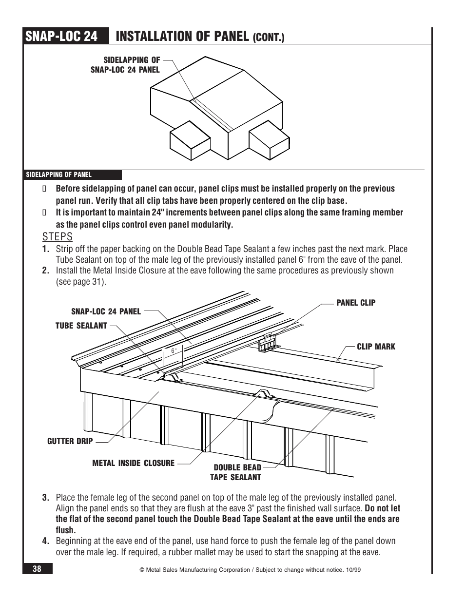 Snap-loc 24, Installation of panel | Metal Sales Snap-Loc 24 Installation User Manual | Page 39 / 69