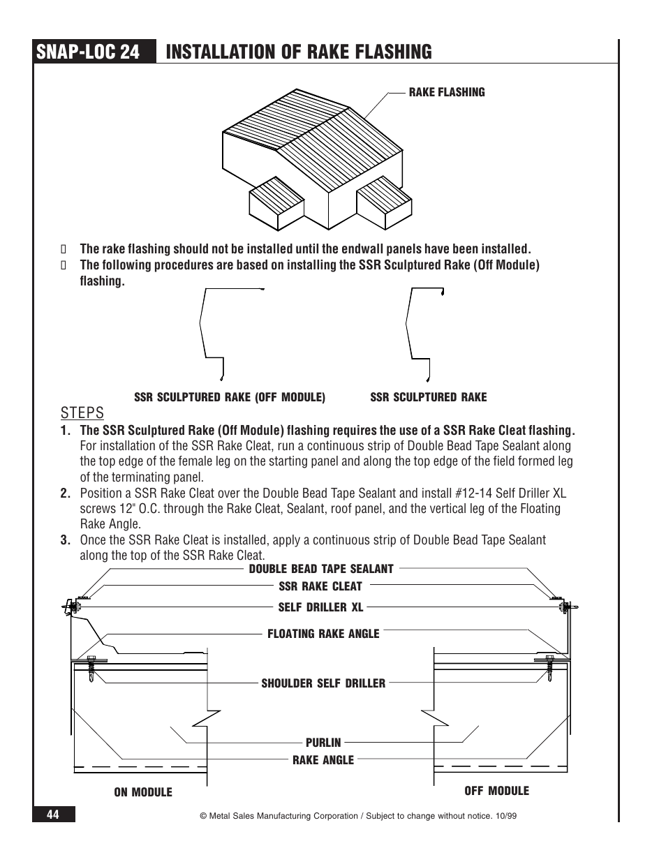 Snap-loc 24, Installation of rake flashing | Metal Sales Snap-Loc 24 Installation User Manual | Page 45 / 69