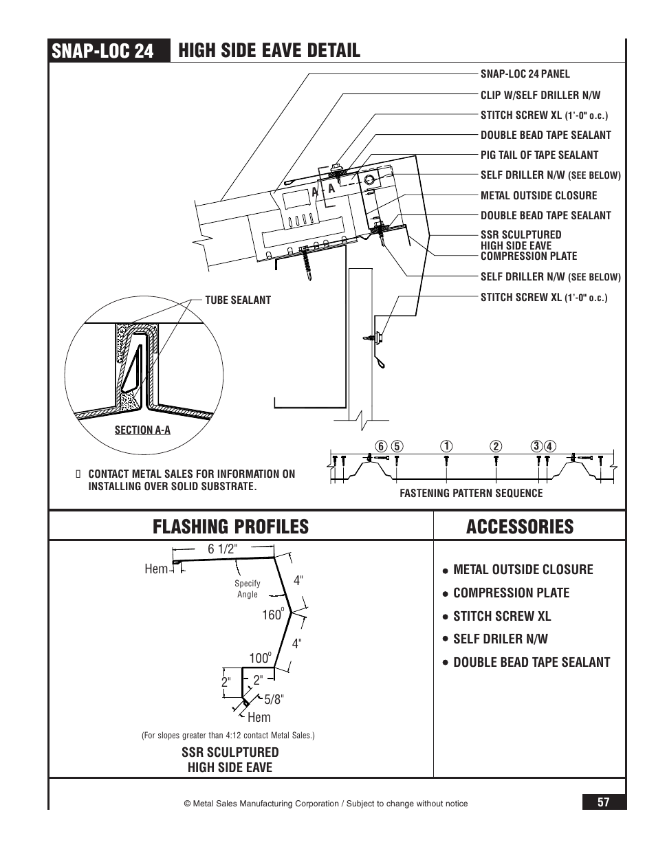 Snap-loc 24, High side eave detail, Accessories flashing profiles | Metal Sales Snap-Loc 24 Installation User Manual | Page 58 / 69