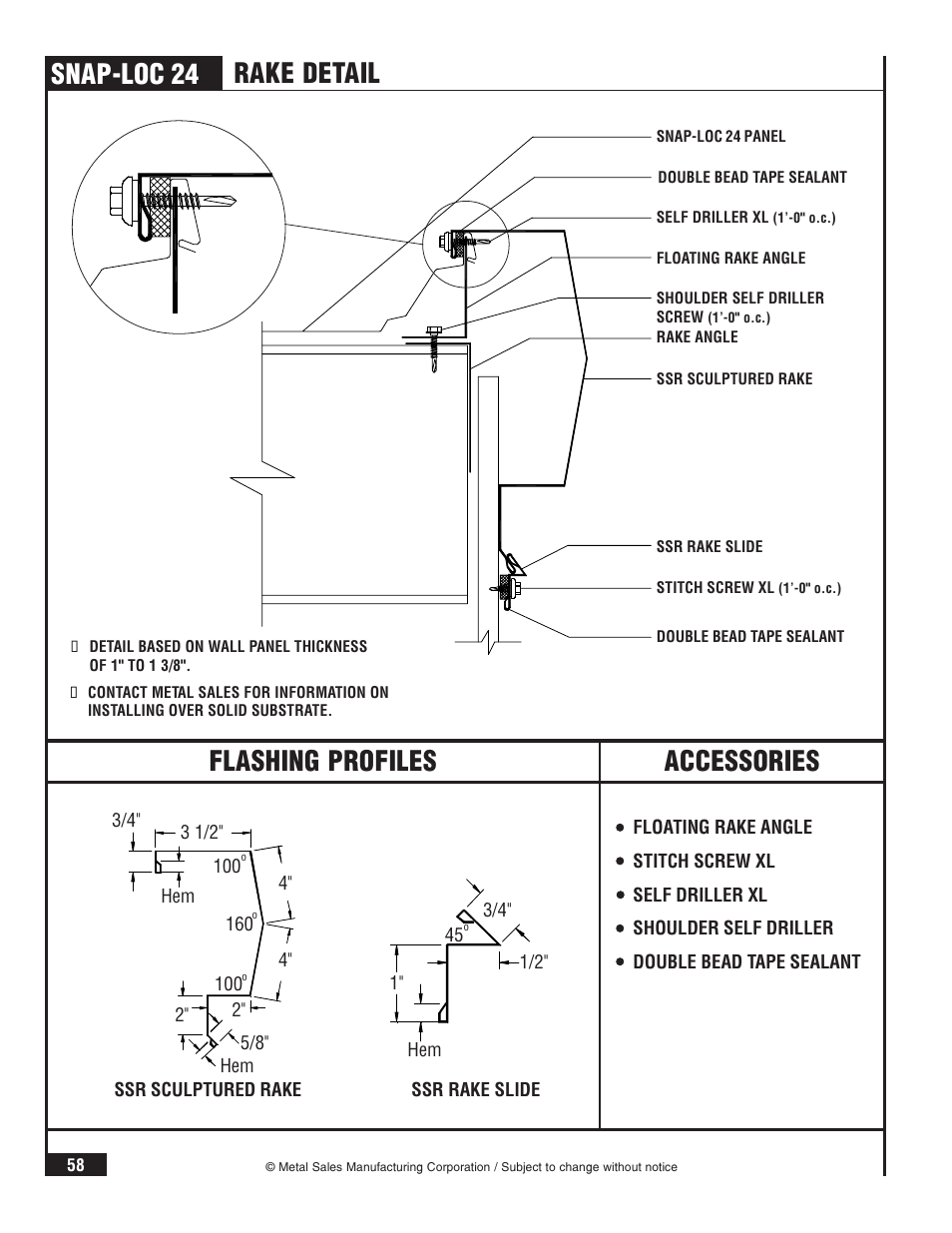 Snap-loc 24, Flashing profiles accessories, Rake detail | Metal Sales Snap-Loc 24 Installation User Manual | Page 59 / 69