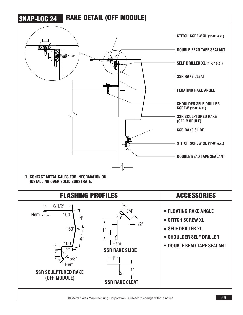 Snap-loc 24, Accessories flashing profiles, Rake detail (off module) | Metal Sales Snap-Loc 24 Installation User Manual | Page 60 / 69