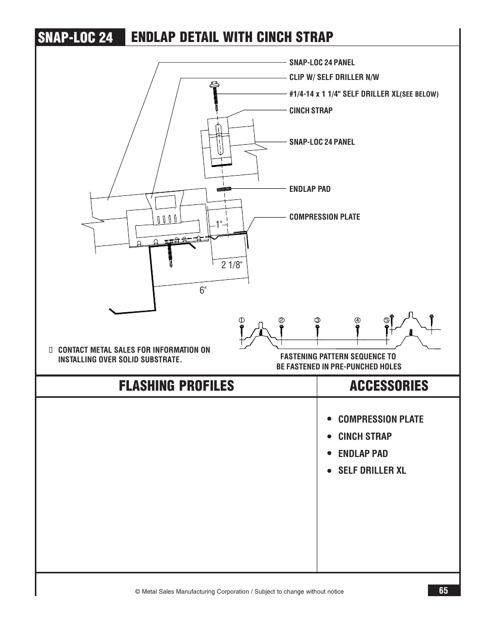 Snap-loc 24, Flashing profiles accessories, Endlap detail with cinch strap | Metal Sales Snap-Loc 24 Installation User Manual | Page 66 / 69