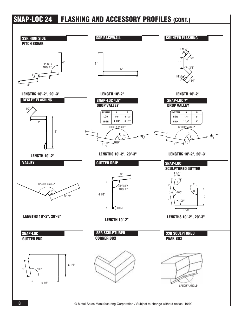 Snap-loc 24, Flashing and accessory profiles, Cont.) | Metal Sales Snap-Loc 24 Installation User Manual | Page 9 / 69