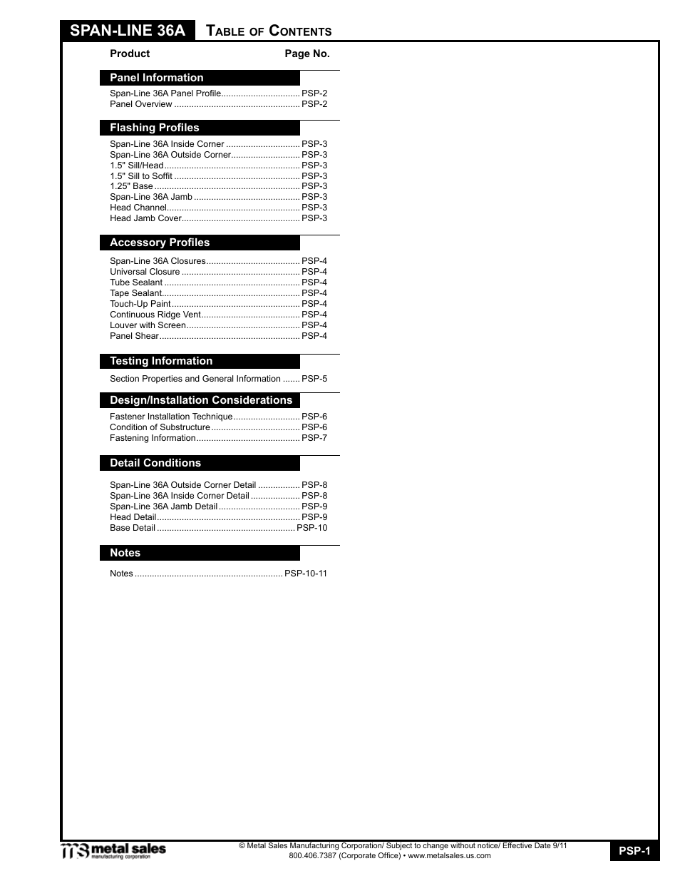 Metal Sales Span-Line 36A User Manual | 11 pages