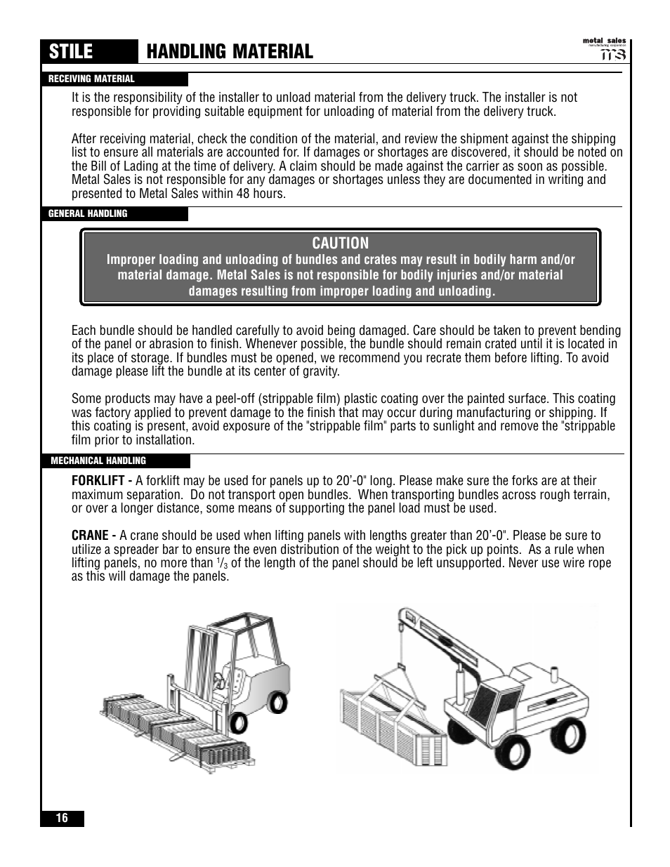 Stile, Handling material | Metal Sales Stile Installation User Manual | Page 17 / 54