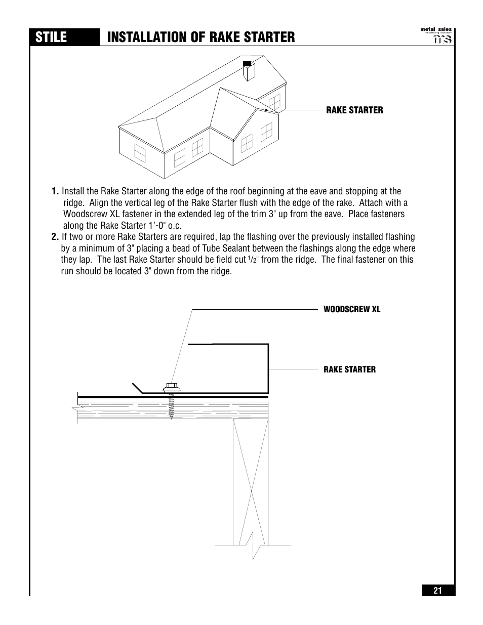 Stile, Installation of rake starter | Metal Sales Stile Installation User Manual | Page 22 / 54