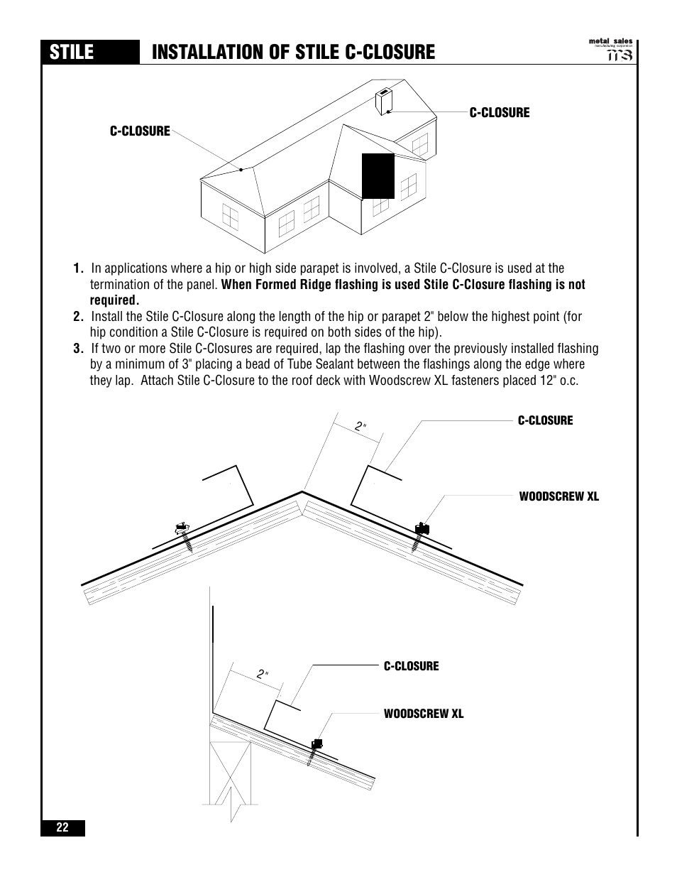 Stile, Installation of stile c-closure | Metal Sales Stile Installation User Manual | Page 23 / 54