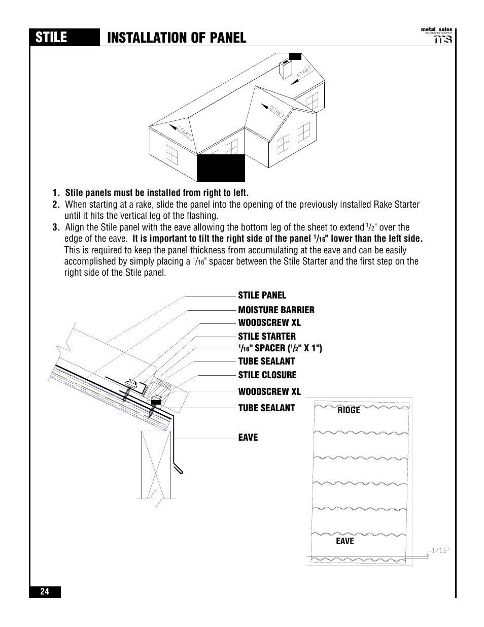 Stile, Installation of panel | Metal Sales Stile Installation User Manual | Page 25 / 54