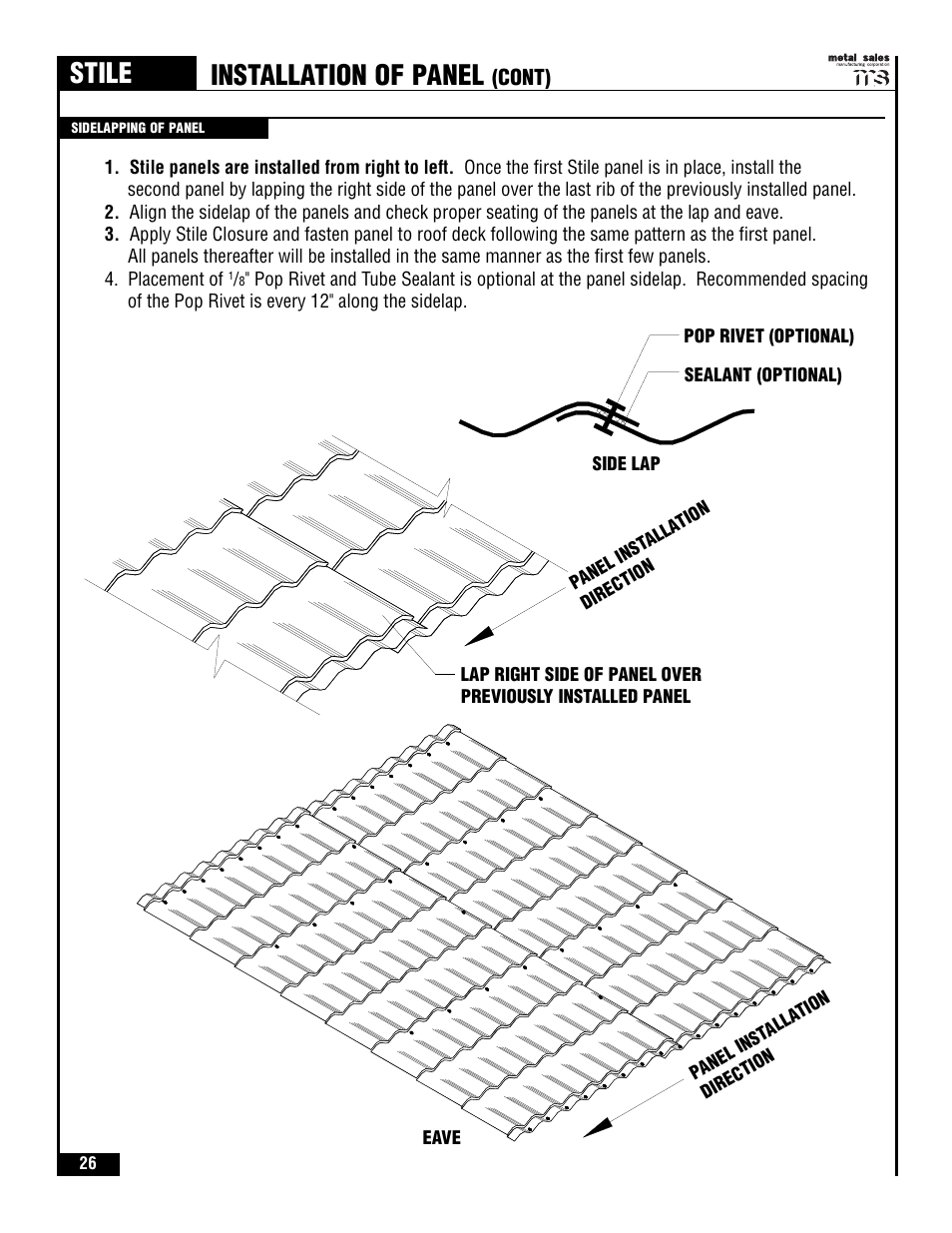 Stile, Installation of panel | Metal Sales Stile Installation User Manual | Page 27 / 54