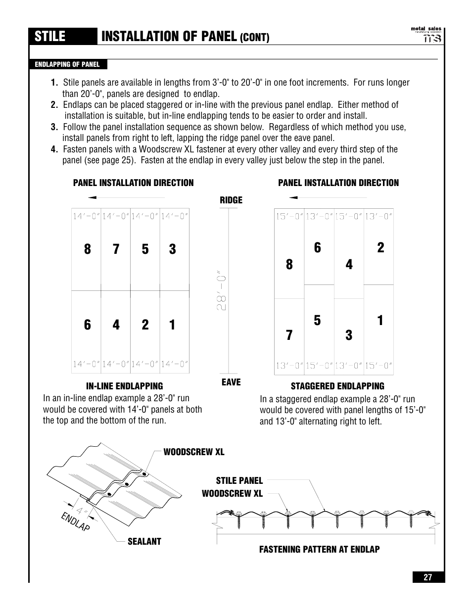 Stile, Installation of panel | Metal Sales Stile Installation User Manual | Page 28 / 54