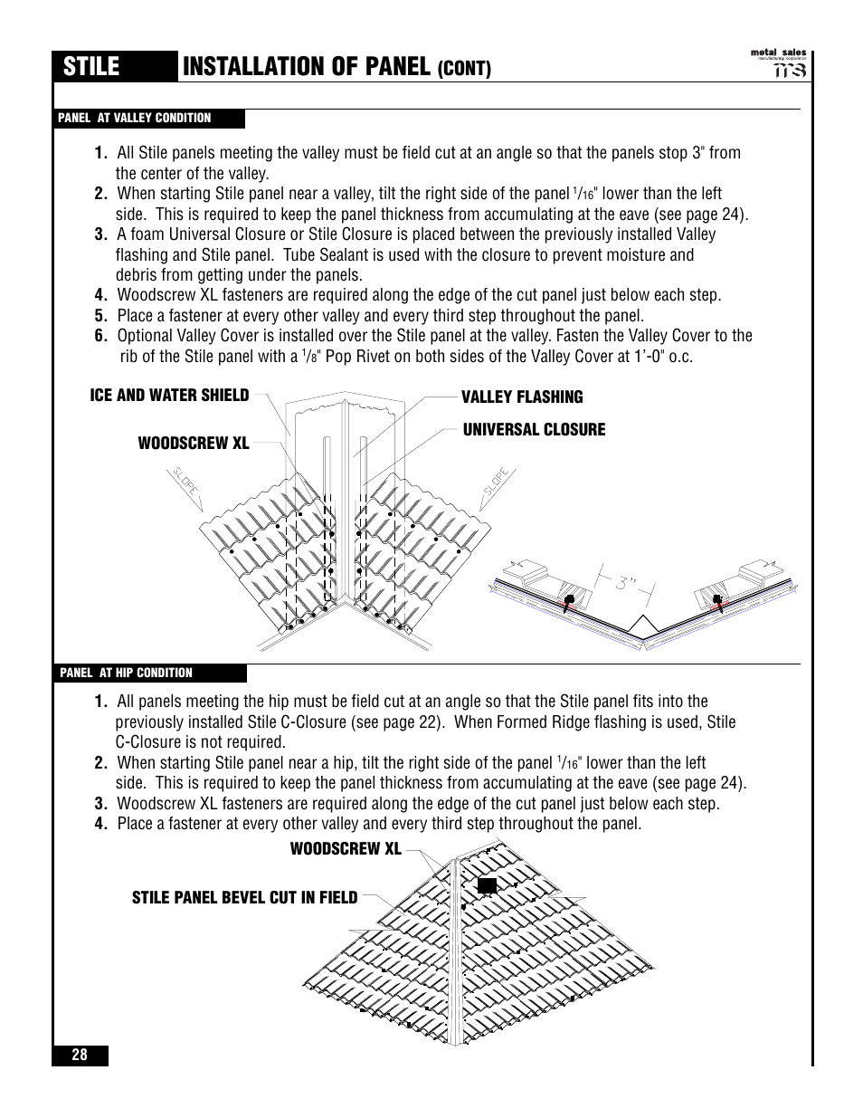 Stile, Installation of panel, Cont) | Metal Sales Stile Installation User Manual | Page 29 / 54