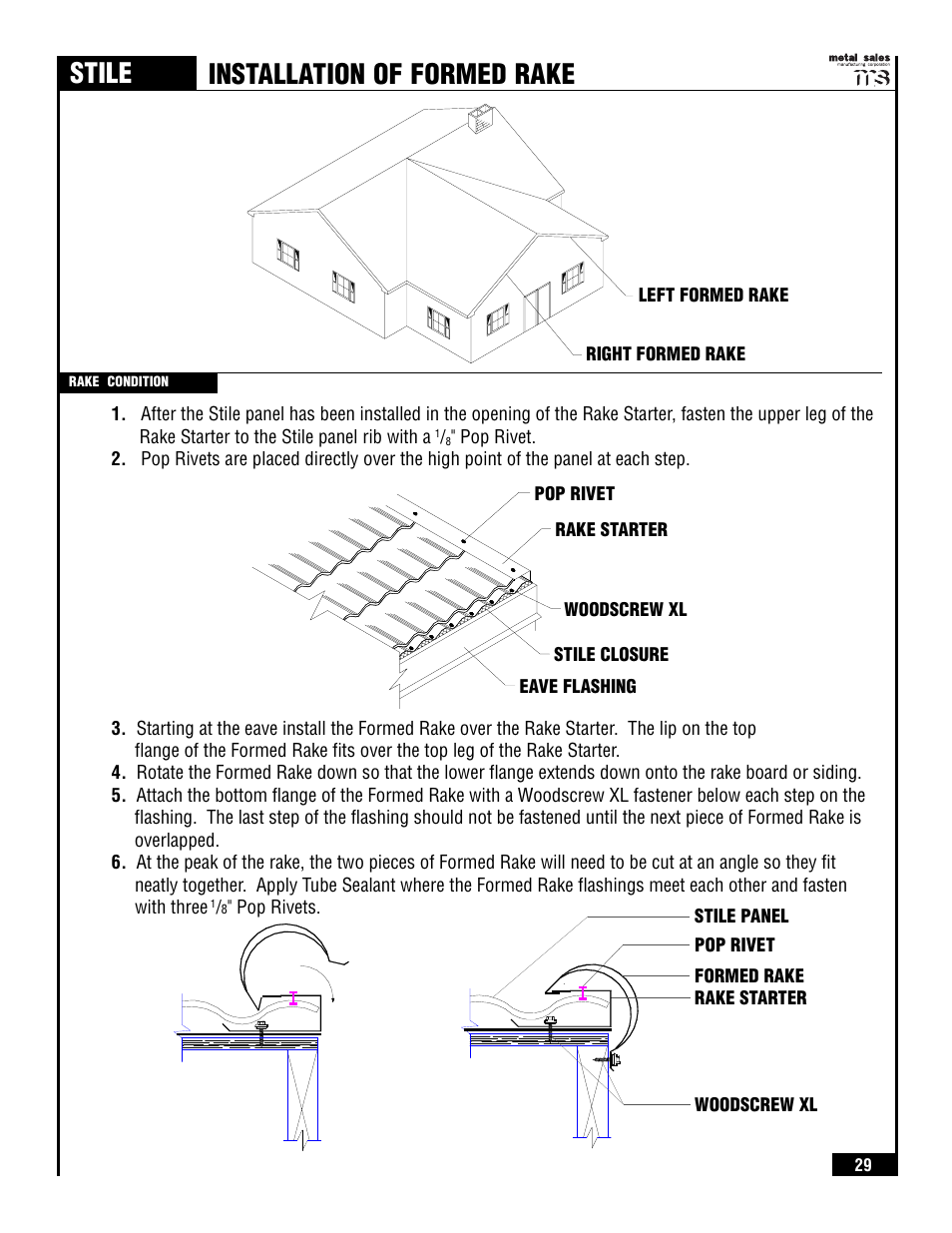 Stile, Installation of formed rake | Metal Sales Stile Installation User Manual | Page 30 / 54