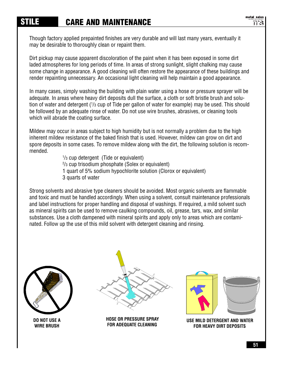 Stile, Care and maintenance | Metal Sales Stile Installation User Manual | Page 52 / 54