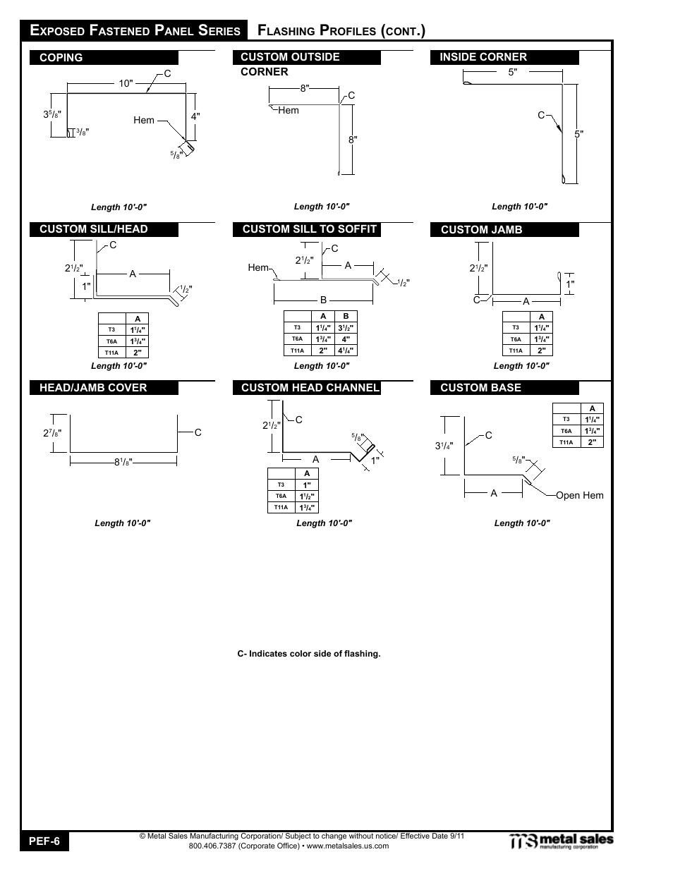 Pef-6, Xposed, Astened | Anel, Lashing, Rofiles, Cont, Corner custom head channel | Metal Sales T6-A User Manual | Page 6 / 26