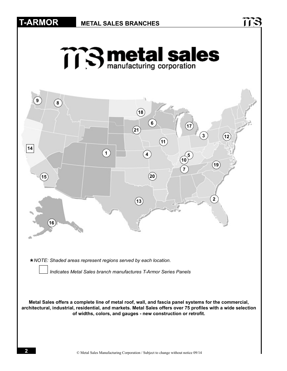 Metal sales branches | Metal Sales T-Armor Series User Manual | Page 2 / 80