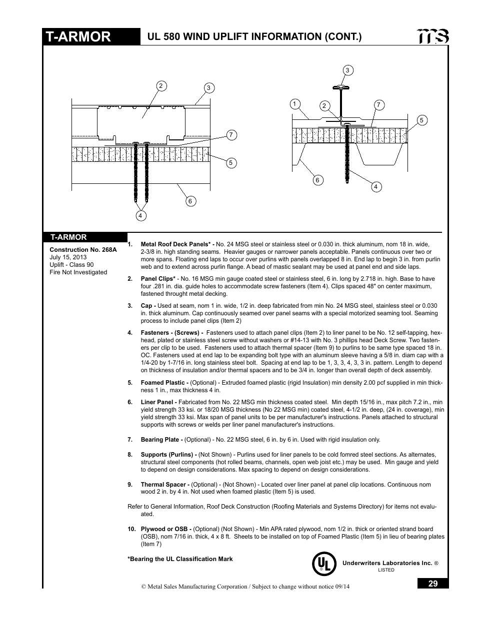 T-armor, Ul 580 wind uplift information (cont.) | Metal Sales T-Armor Series User Manual | Page 29 / 80