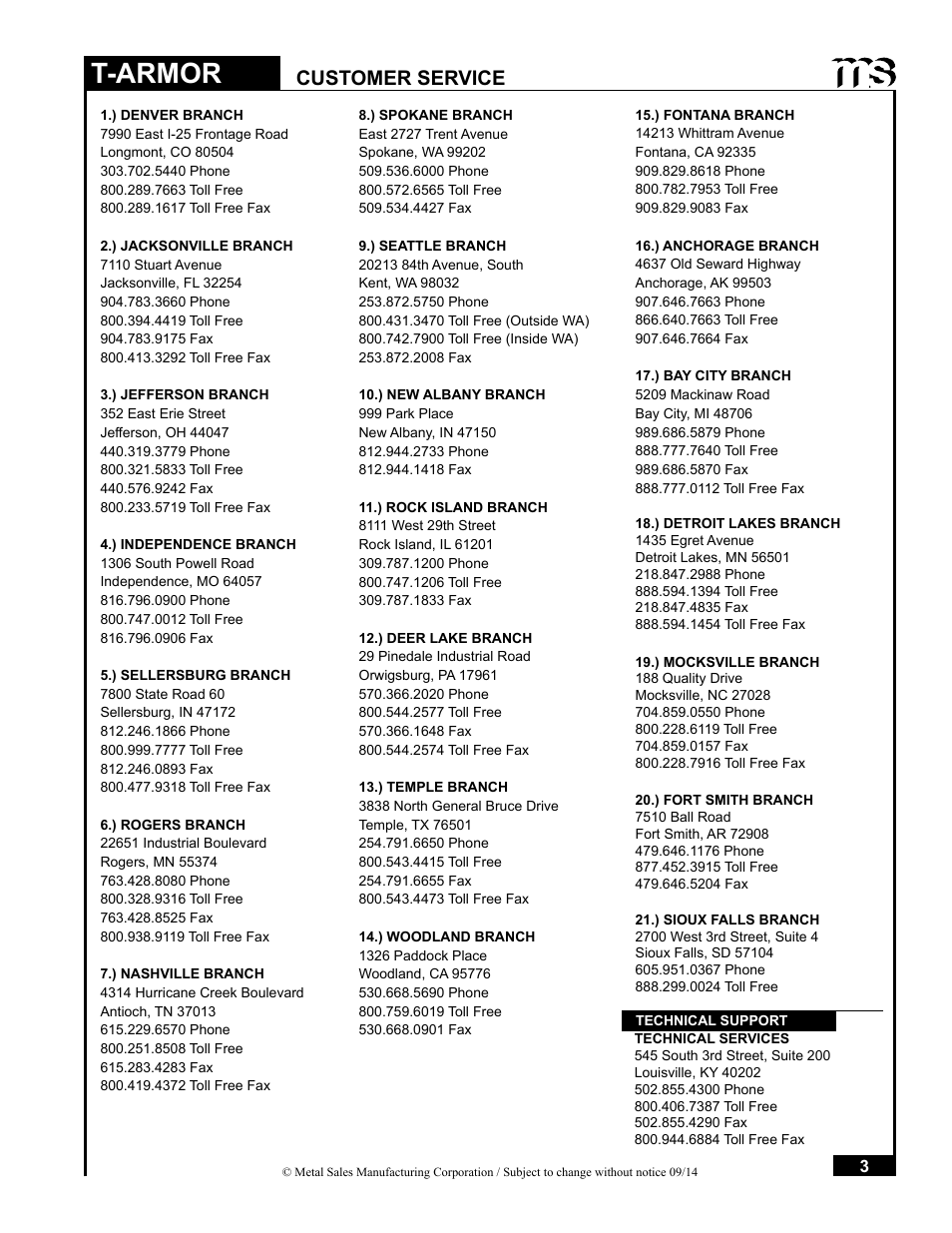 T-armor, Customer service | Metal Sales T-Armor Series User Manual | Page 3 / 80