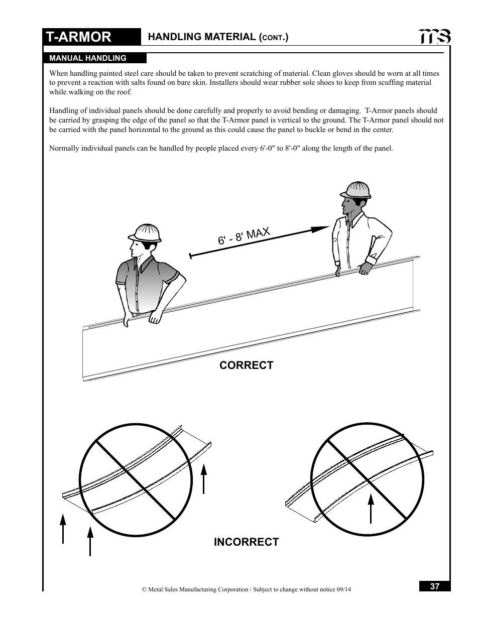 T-armor, Correct 6' - 8' max, Incorrect | Metal Sales T-Armor Series User Manual | Page 37 / 80