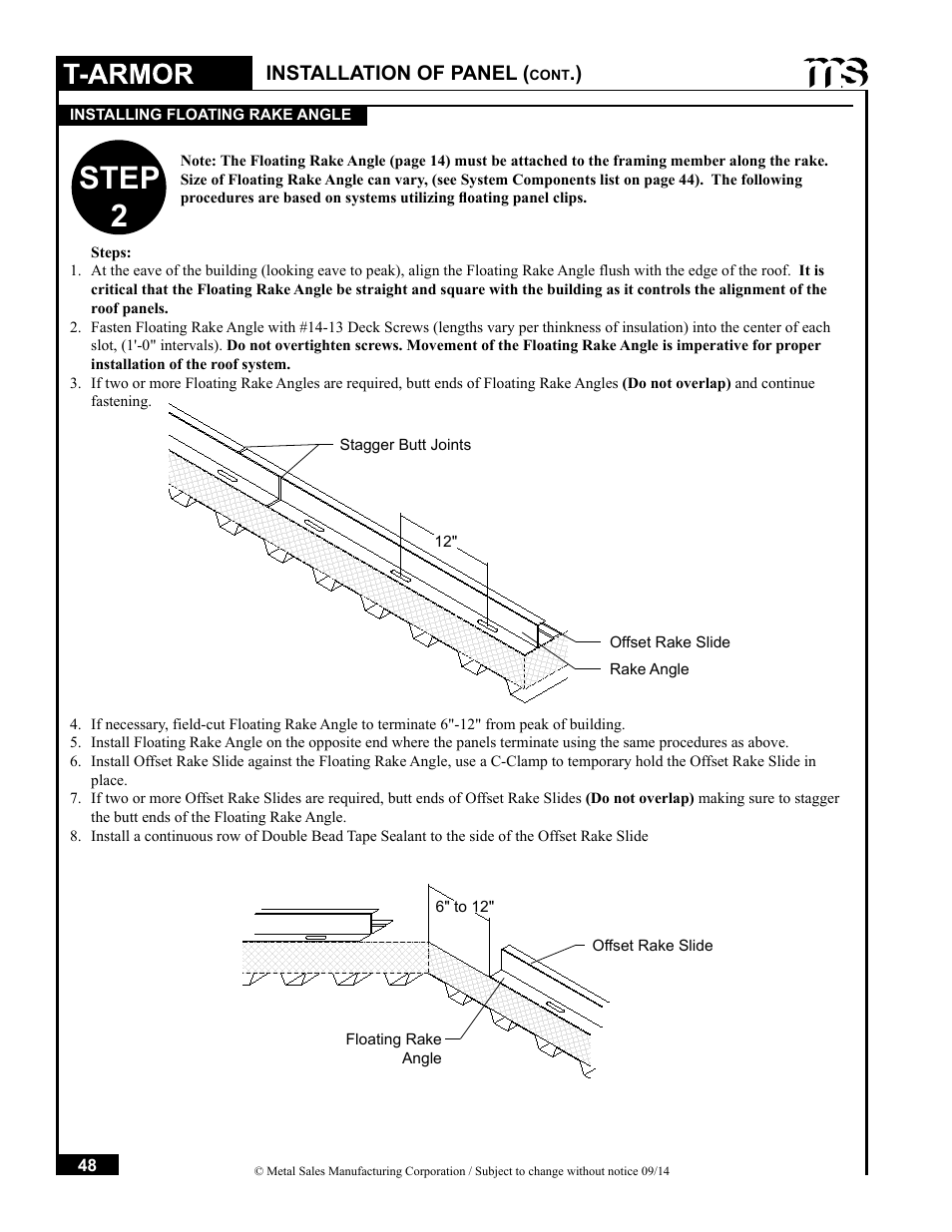 Step 2, Installation of panel | Metal Sales T-Armor Series User Manual | Page 48 / 80