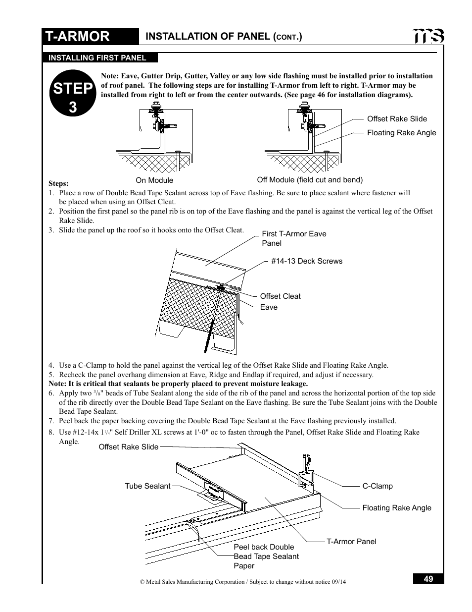 Step 3, T-armor, Installation of panel | Metal Sales T-Armor Series User Manual | Page 49 / 80