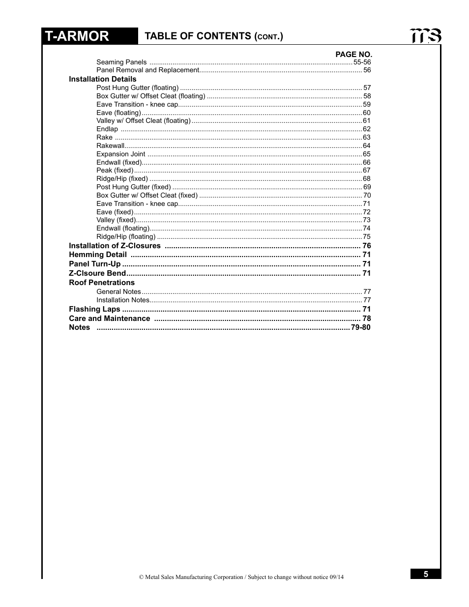 Metal Sales T-Armor Series User Manual | Page 5 / 80