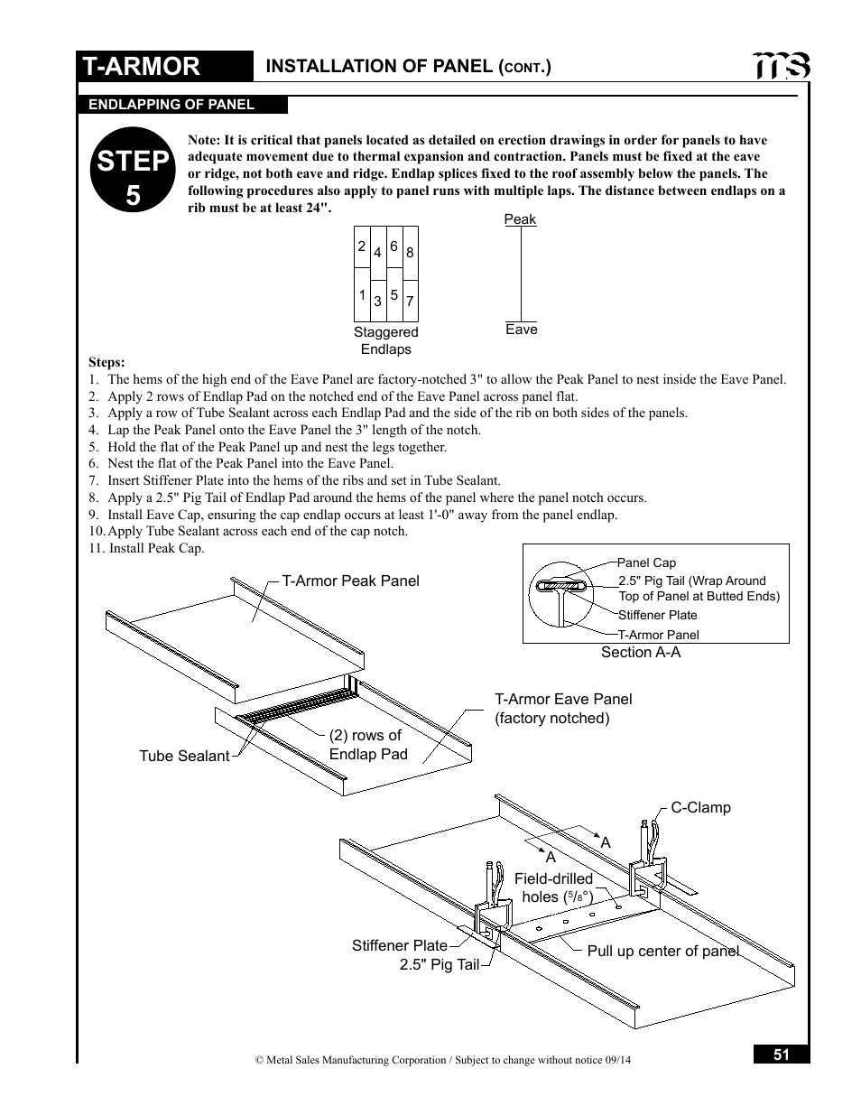 Step 5, T-armor, Installation of panel | Metal Sales T-Armor Series User Manual | Page 51 / 80