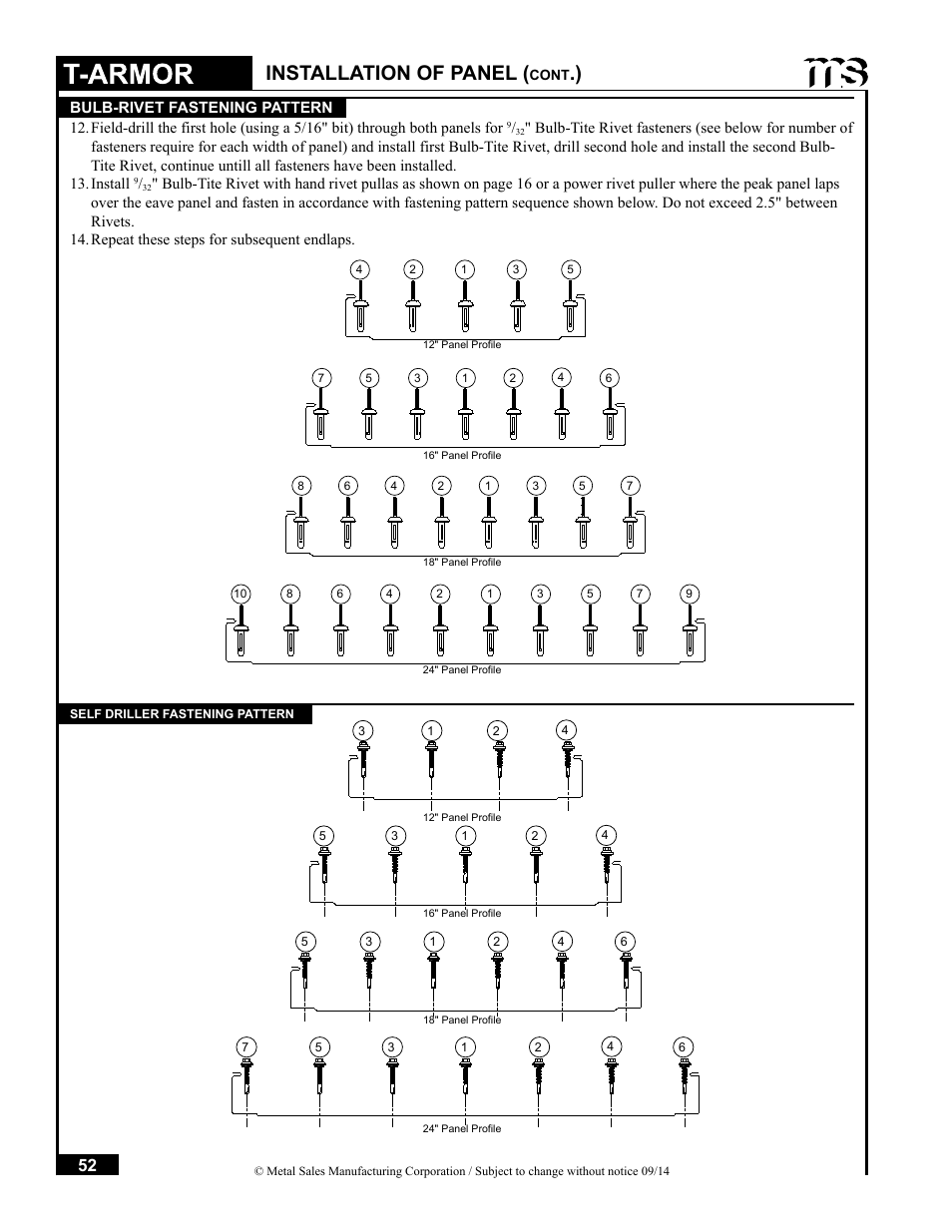 Installation of panel | Metal Sales T-Armor Series User Manual | Page 52 / 80