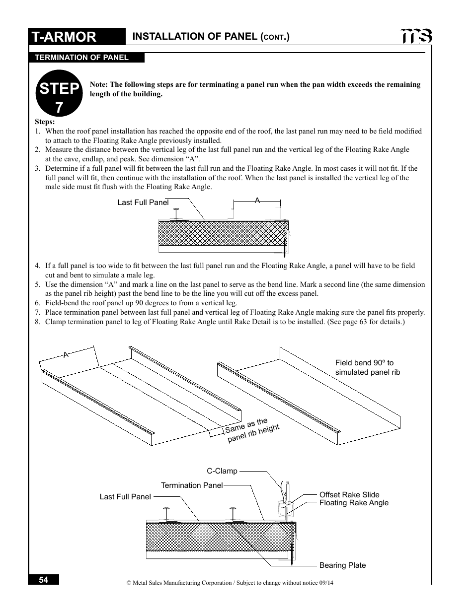 Step 7, Installation of panel | Metal Sales T-Armor Series User Manual | Page 54 / 80