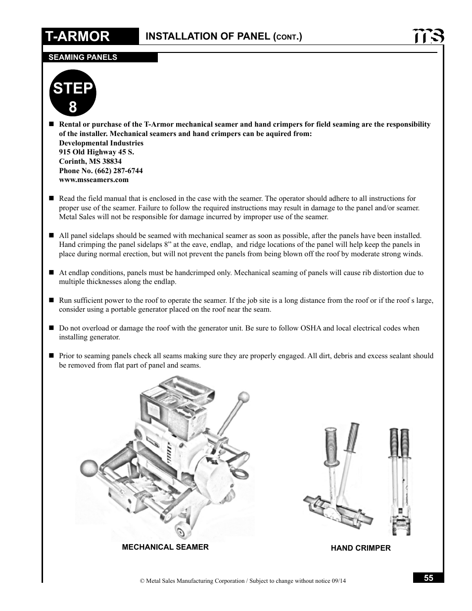 Step 8, T-armor, Installation of panel | Metal Sales T-Armor Series User Manual | Page 55 / 80