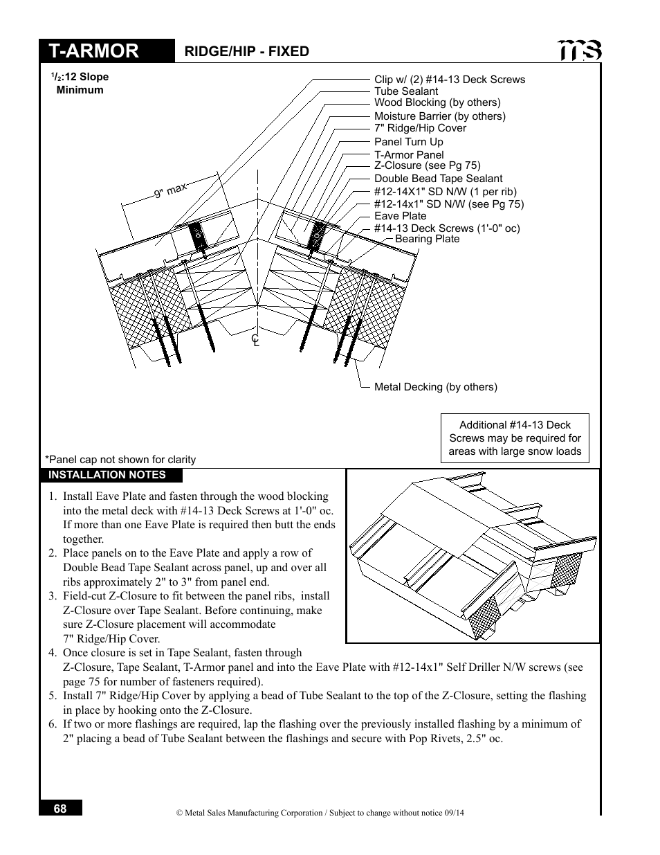 T-armor, Ridge/hip - fixed | Metal Sales T-Armor Series User Manual | Page 68 / 80