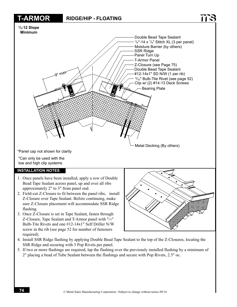 T-armor, Ridge/hip - floating | Metal Sales T-Armor Series User Manual | Page 74 / 80