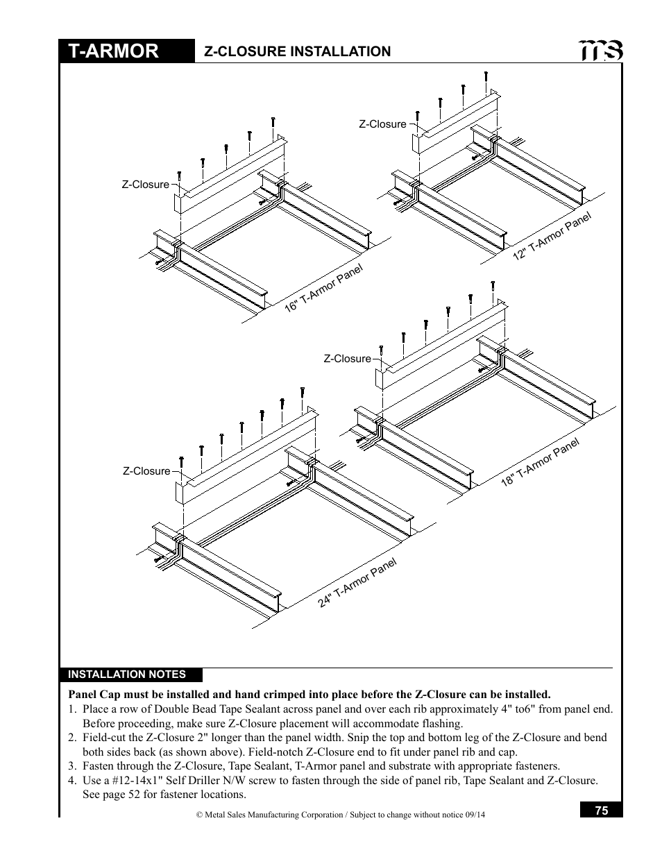 T-armor, Z-closure installation | Metal Sales T-Armor Series User Manual | Page 75 / 80