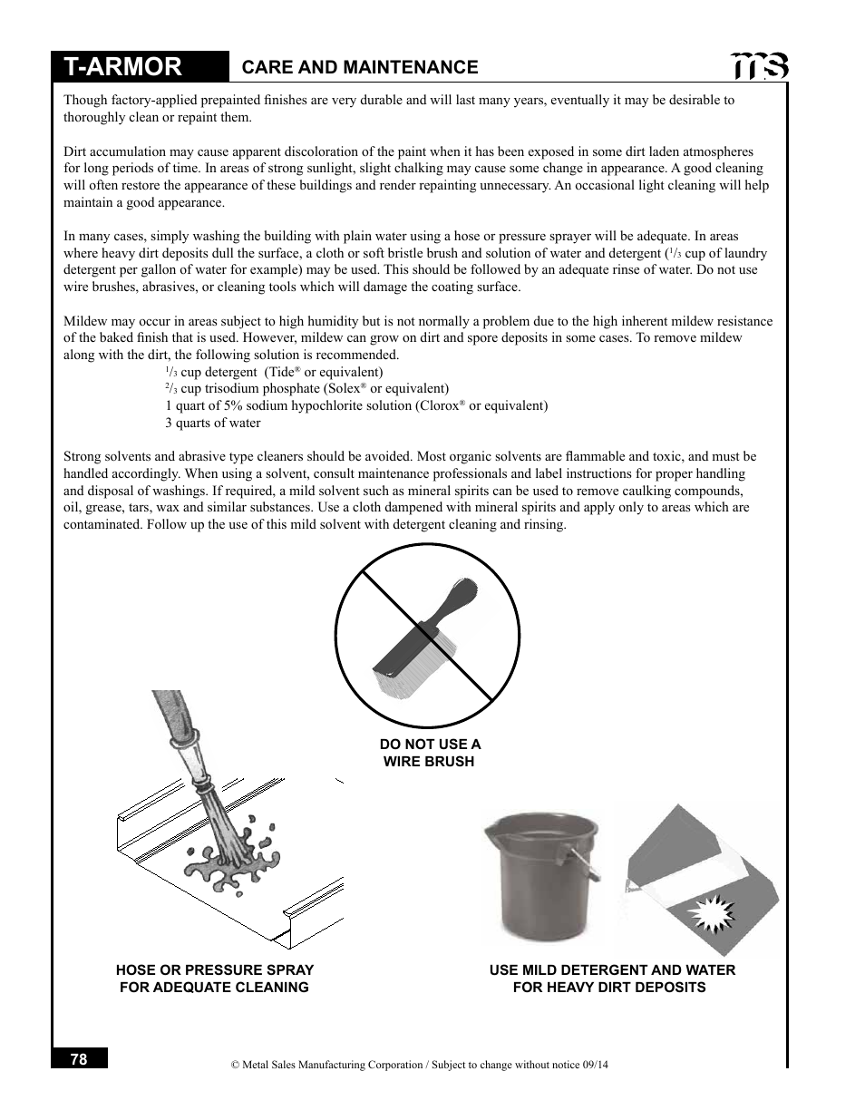 T-armor, Care and maintenance | Metal Sales T-Armor Series User Manual | Page 78 / 80