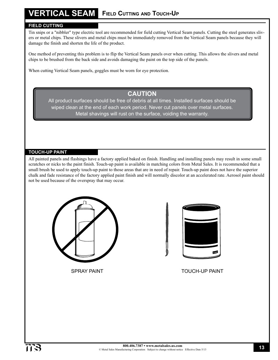 Vertical seam, Caution | Metal Sales Vertical Seam Installation User Manual | Page 13 / 52