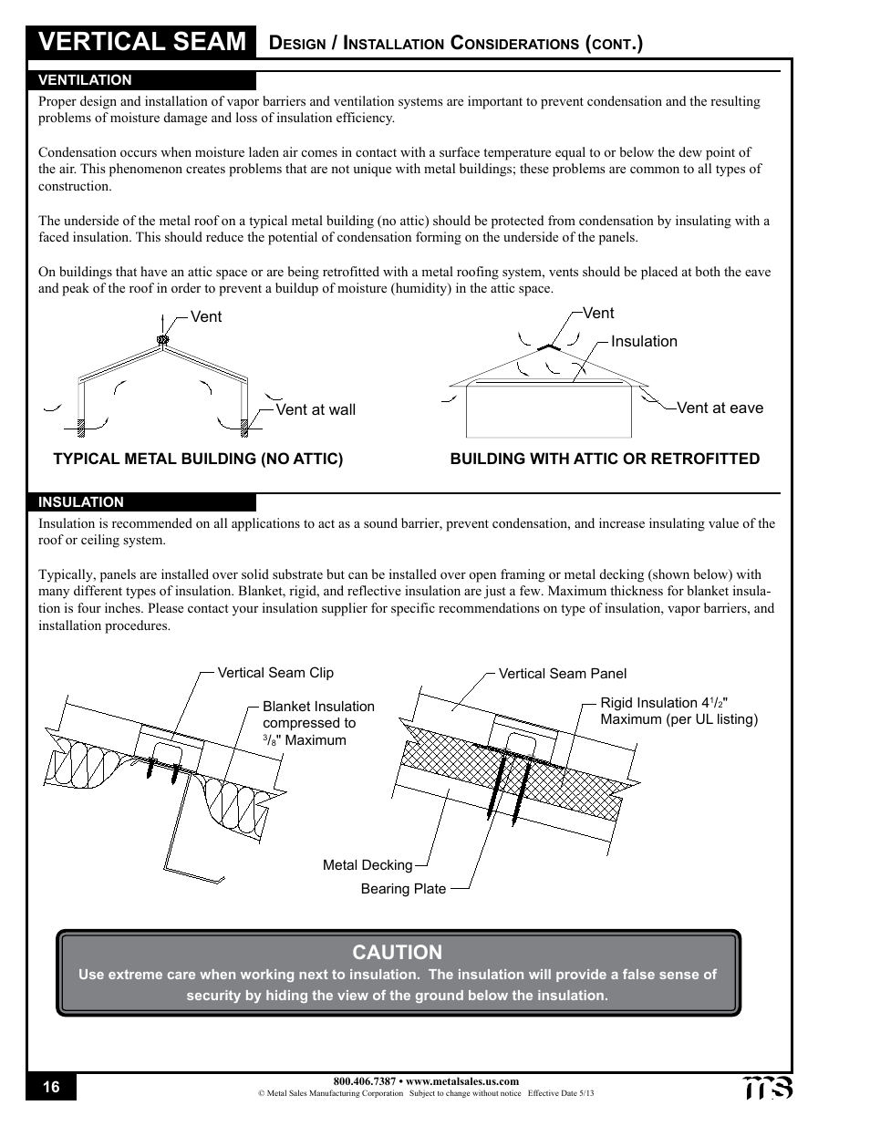 Vertical seam, Caution | Metal Sales Vertical Seam Installation User Manual | Page 16 / 52