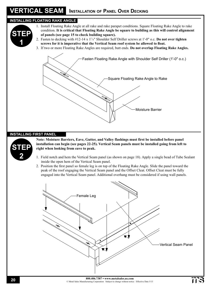 Step 1 step 2, Vertical seam | Metal Sales Vertical Seam Installation User Manual | Page 20 / 52