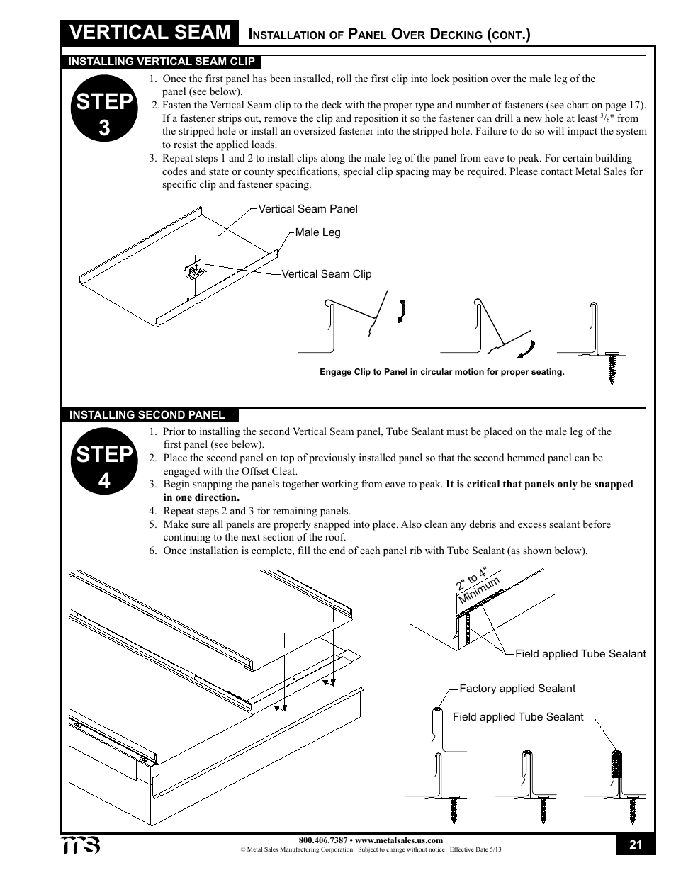 Step 3 step 4, Vertical seam | Metal Sales Vertical Seam Installation User Manual | Page 21 / 52