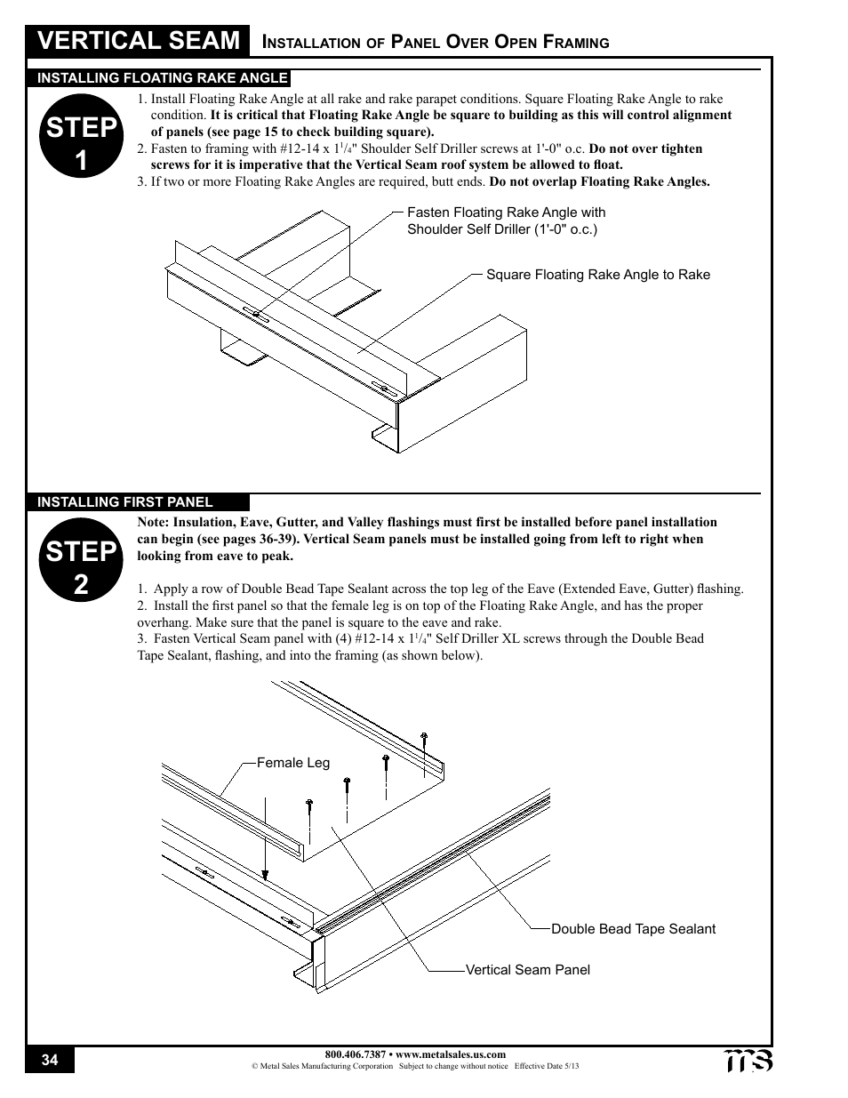 Step 1 step 2, Vertical seam | Metal Sales Vertical Seam Installation User Manual | Page 34 / 52